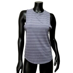 Athleta Zephyr Muscle Tank XS Blue White Striped Sleeveless Workout Top Gym Yoga
